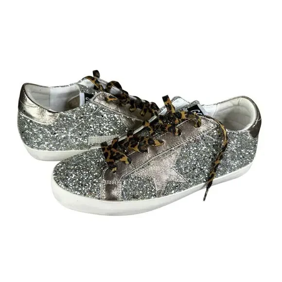 Golden Goose Superstar Glitter Star Sneakers Leopard Laces Italy US 10 - Picture 2 of 15
